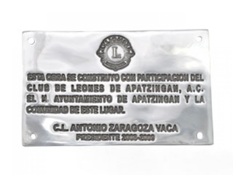 PLACA GRABADA CLUB DE LEONES